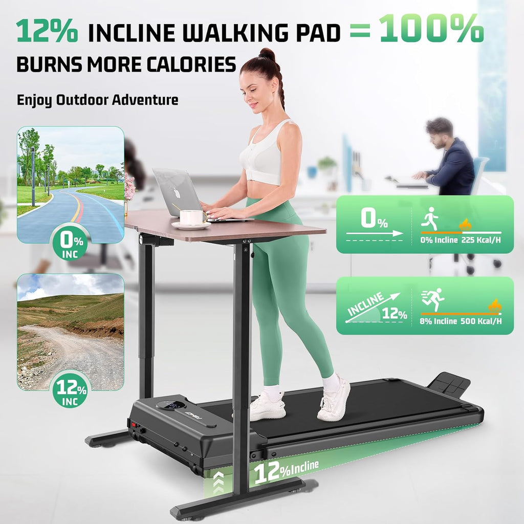 FUNMILY Walking Pad Treadmill with Incline, Foldable Treadmills for Home Office, Portable Walking Pad 300lbs Capacity, Remote Control, Led Touch Screen, 2s Folding Treadmill