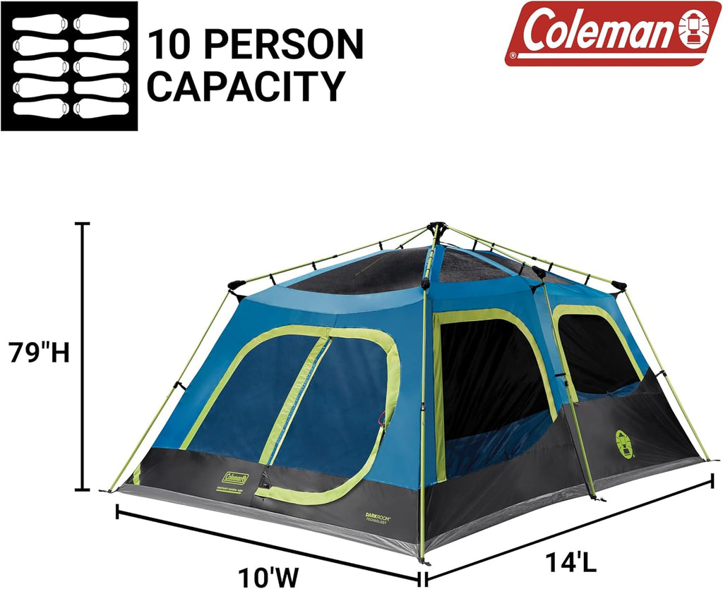 Coleman 4/6/8/10 Person Instant Camping Tent with 1-Minute Setup, Large Family Tent with Pre-Attached Poles, Air Vent, & Carry Bag, Sets Up in About 60 Seconds