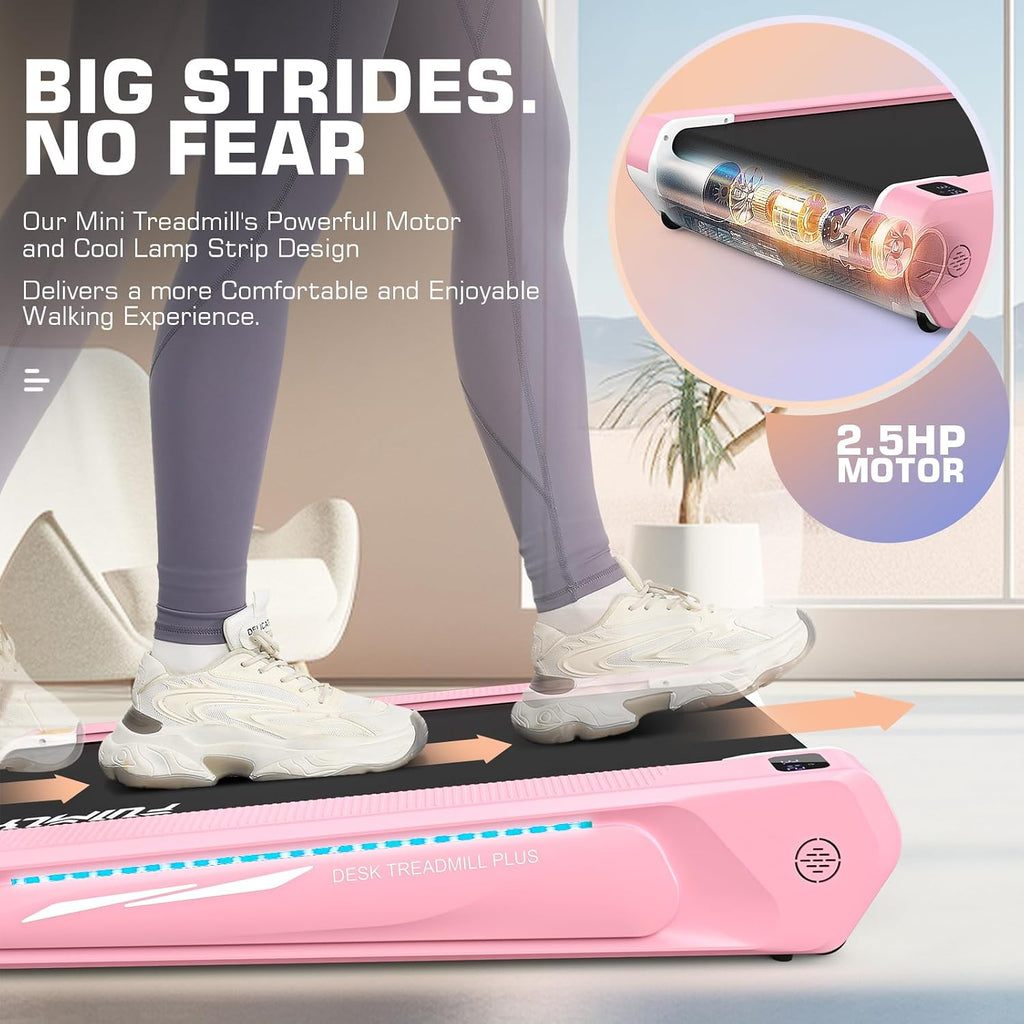 FUNMILY Smallest Walking Pad with 5% Incline, 2 in 1 Under Desk Treadmill for Home Office, 2.5 HP Mini Compact Walking Treadmill, Installation-Free/300lbs Weight Capacity/Unique Lighting Design