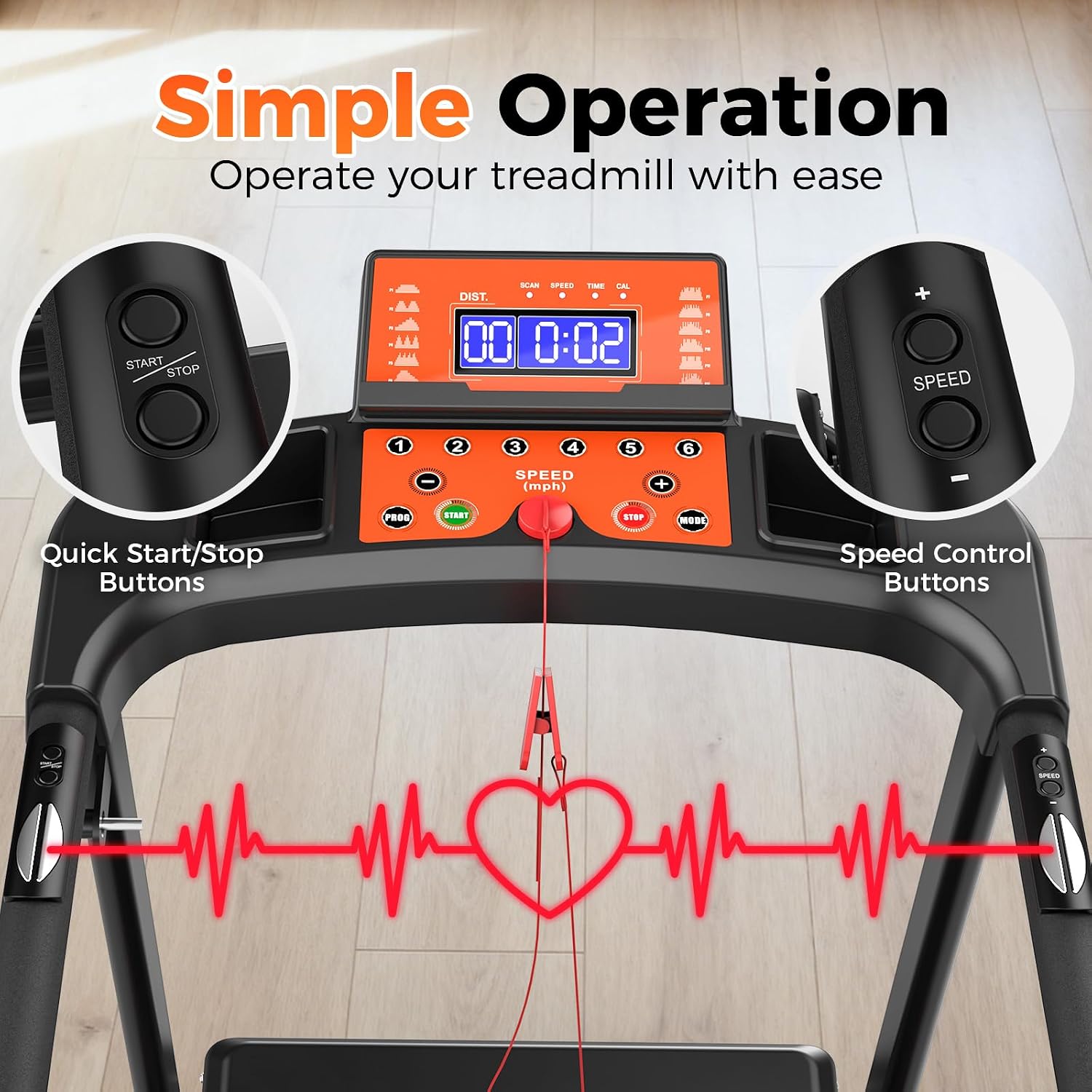 Lastforever Walking Treadmills with Extended Handrails, 2.5HP Quiet Motor, Heart Rate Monitor, 310 lbs Capacity, Treadmill for Seniors, Recovery & Home Jogging