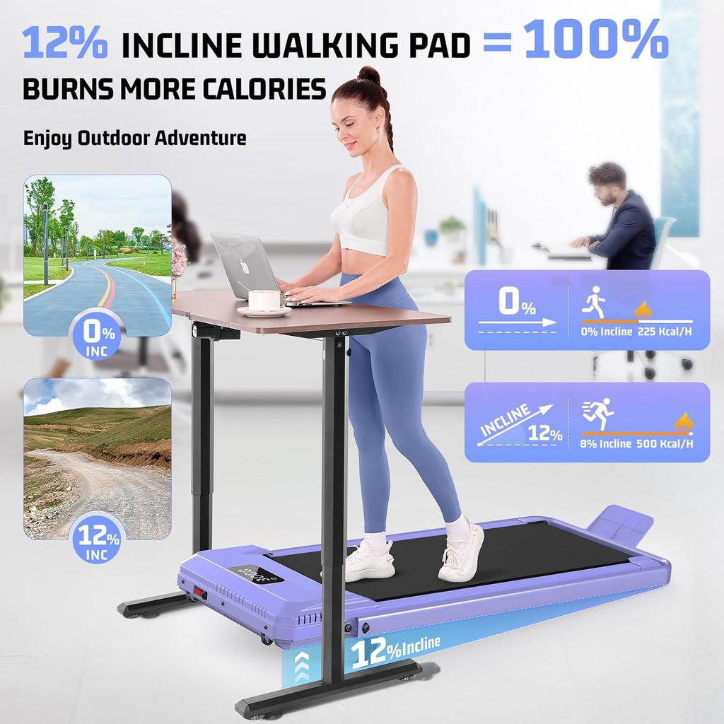 FUNMILY Walking Pad Treadmill with Incline, Foldable Treadmills for Home Office, Portable Walking Pad 300lbs Capacity, Remote Control, Led Touch Screen, 2s Folding Treadmill