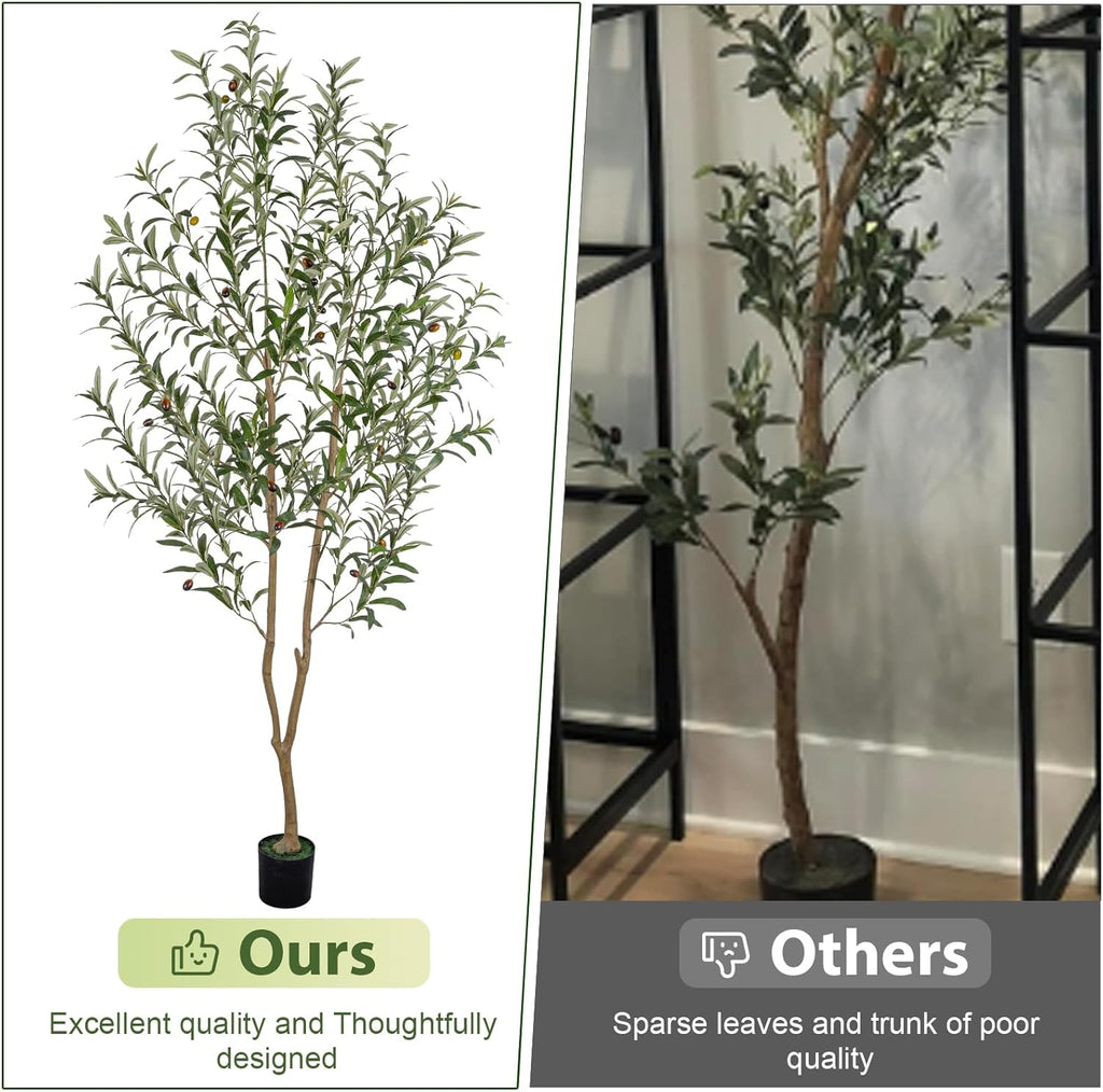 VIVATREES Artificial Olive Tree, 6FT Tall Faux Olive Tree with Pot, Artificial Plants with Natural Wood Trunk and Lifelike Fruits for Home Office Decor