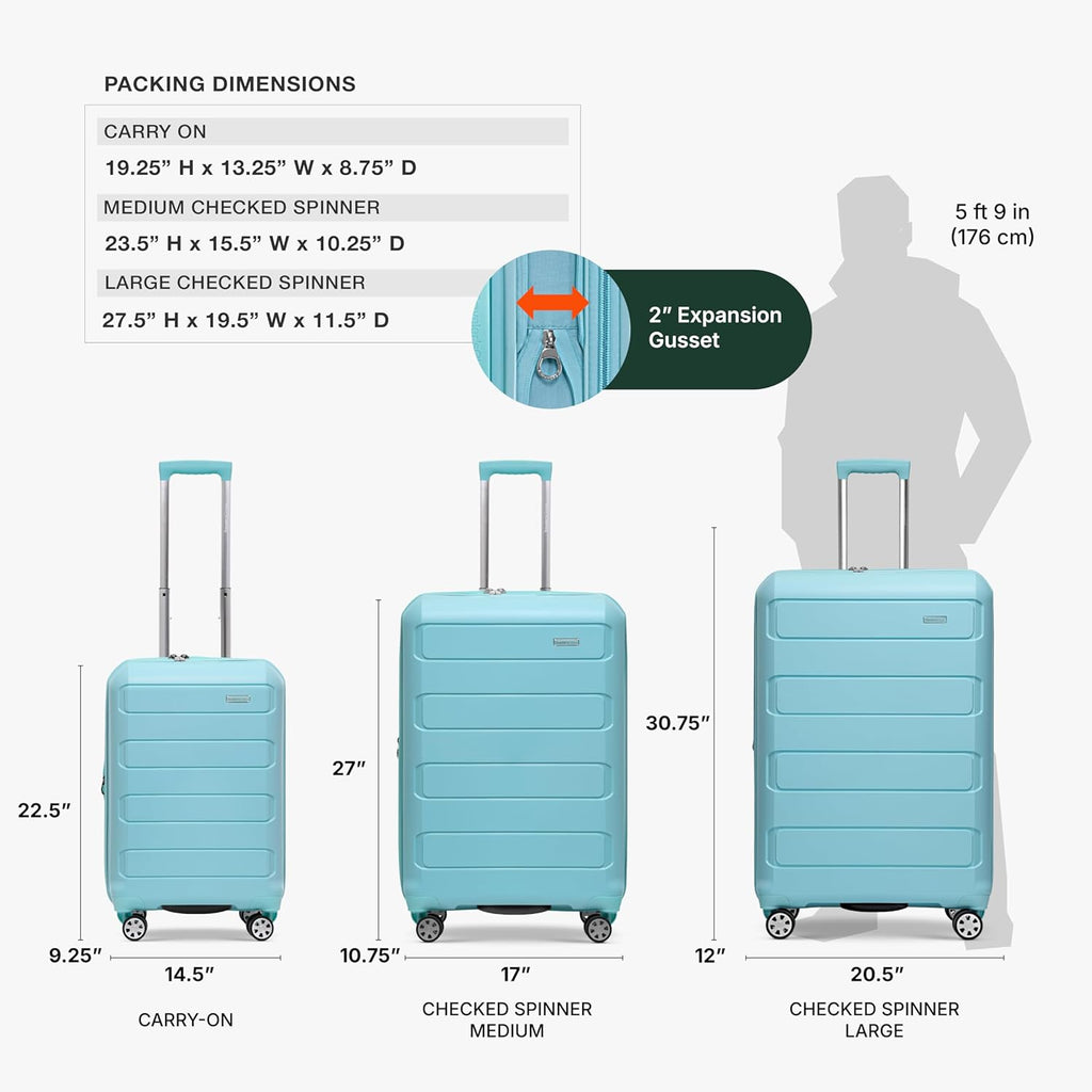 Traveler's Choice Pagosa Hardshell Expandable Luggage with Spinner Wheels, Baby Blue, 26-Inch Medium