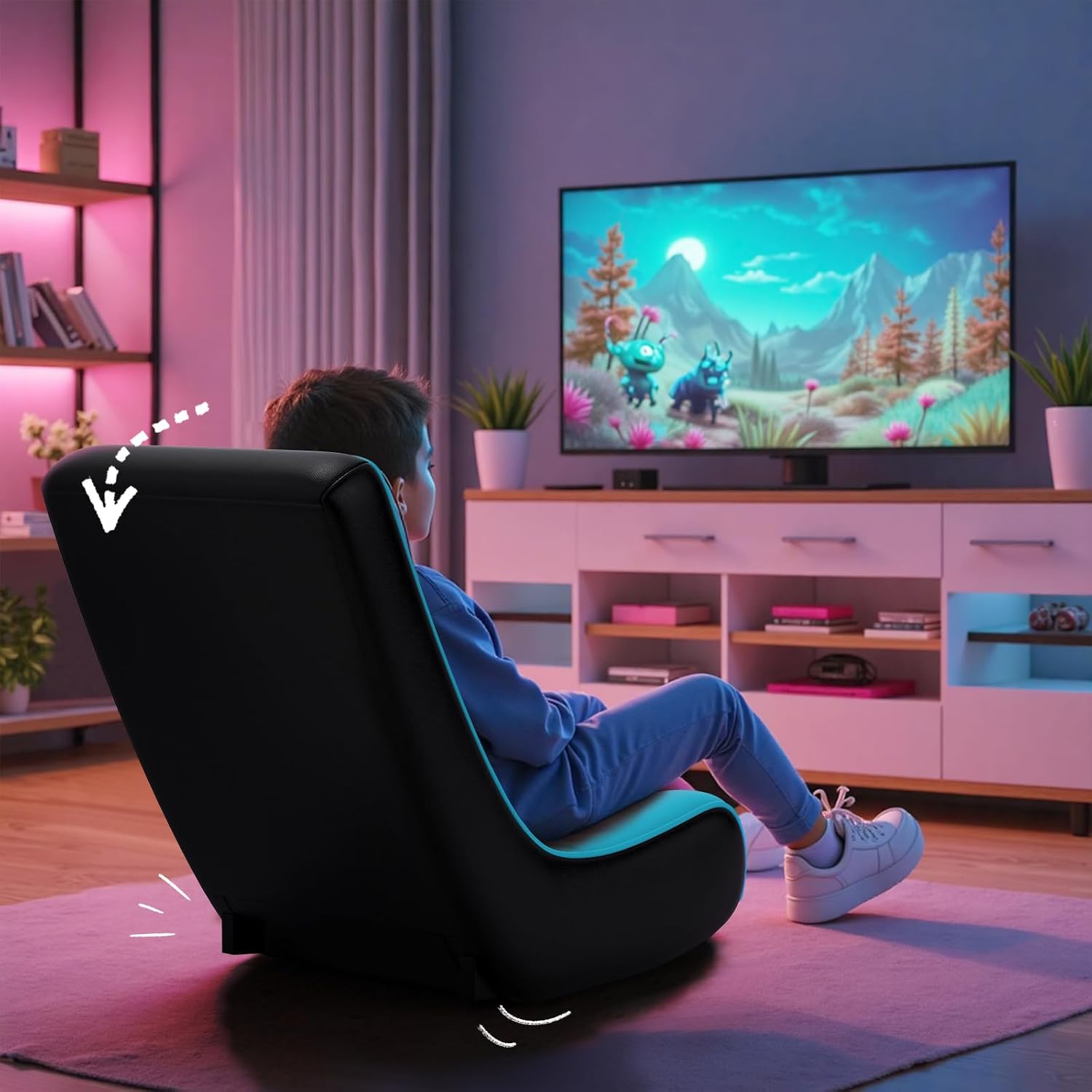 GTPLAYER Floor Rocker Gaming Chair – Adjustable Angle Limiter, Ultra Lightweight Ergonomic Floor Rocking Game Seat for Gaming and Lounging, Aqua