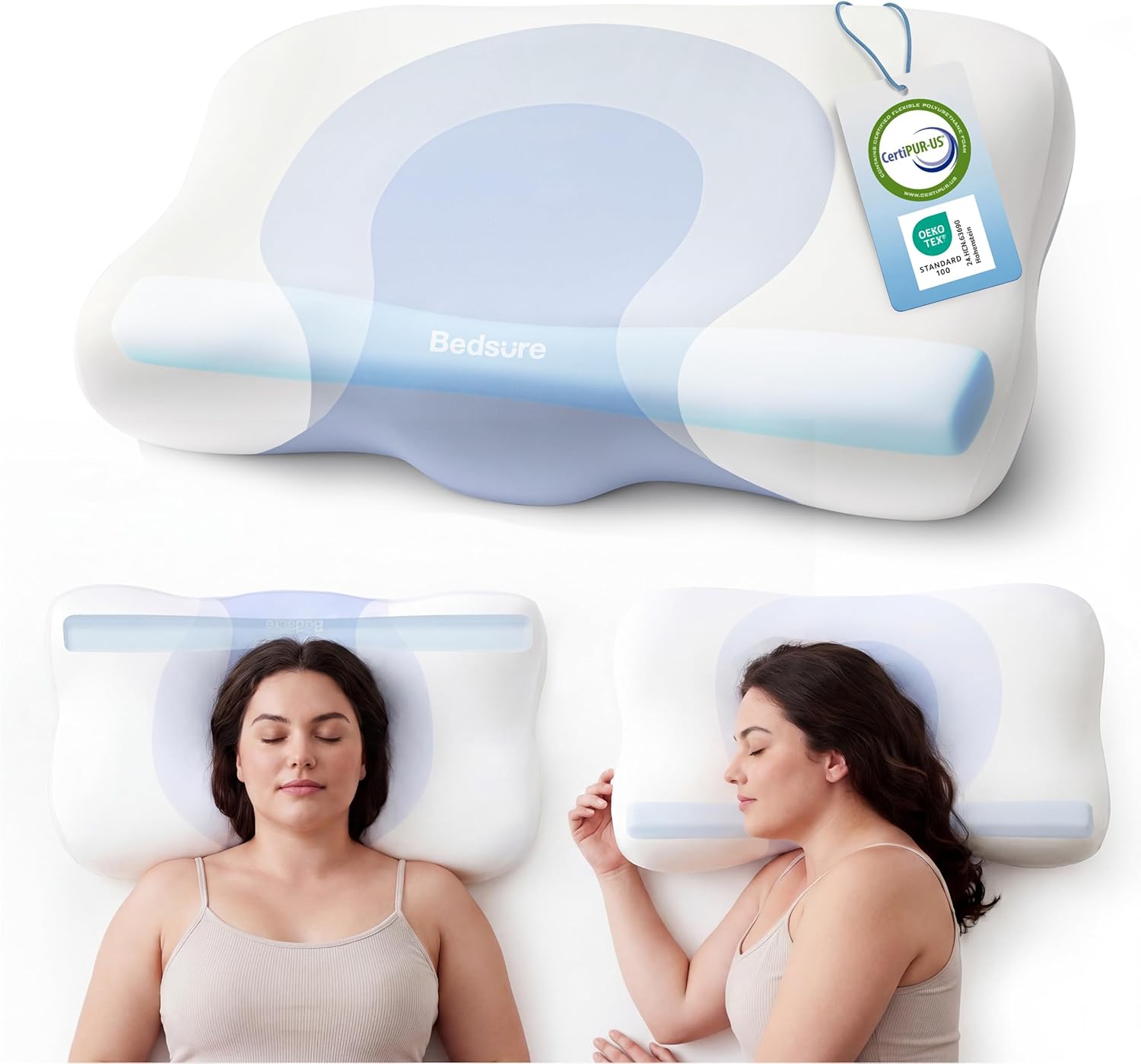 Bedsure Cervical Neck Pillow - Memory Foam Pillows for Ergonomic Orthopedic Pillow for Neck Pain Relief, Double - Sided Design Shape Gently Cradles Head & Provides for Side & Back Sleepers