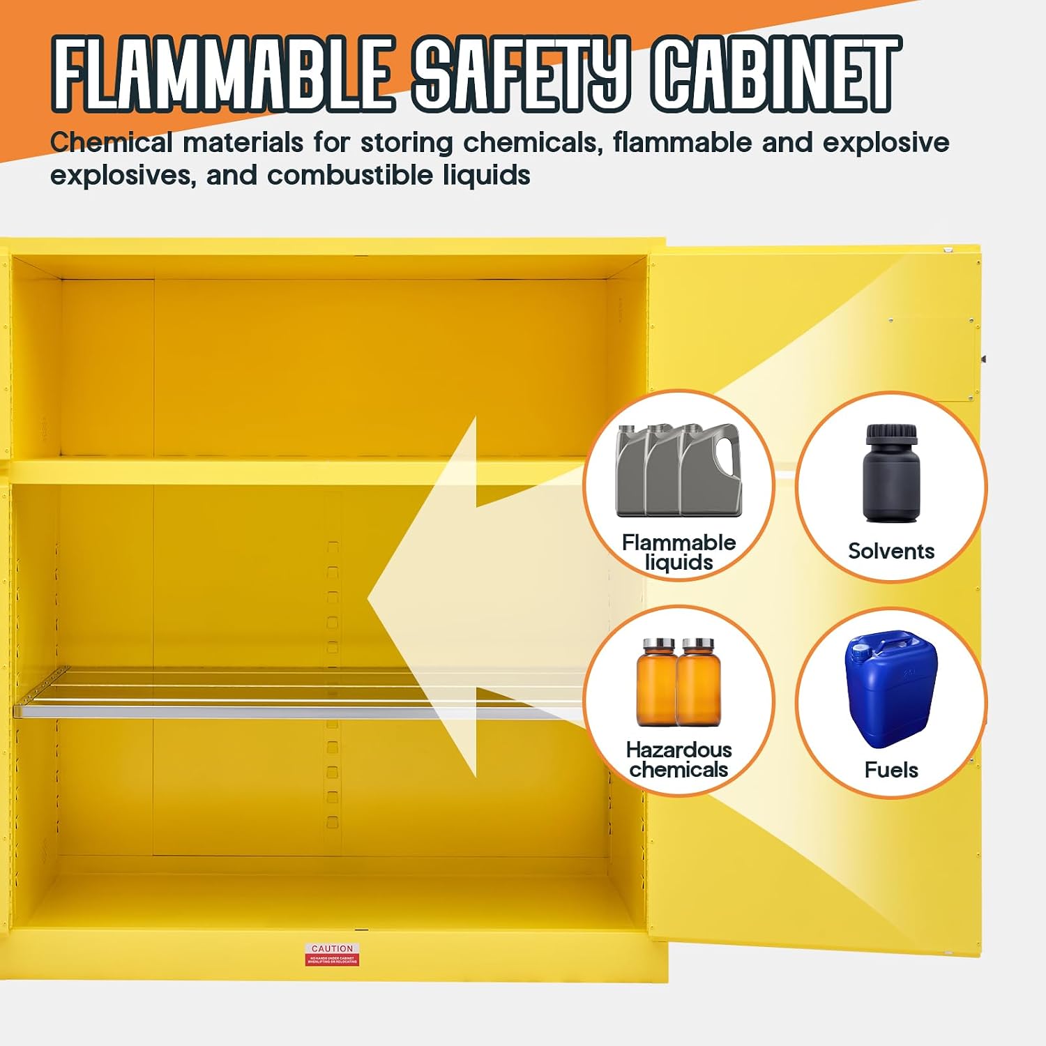 SPECRAFT 125 Gallon Flammable Cabinet, 65x59x34 Inch, 2 Independent Storage with Adjustable Galvanized Shelves, Cold-Rolled Steel, OSHA & CE Certified for Industrial, Commercial Use, Yellow