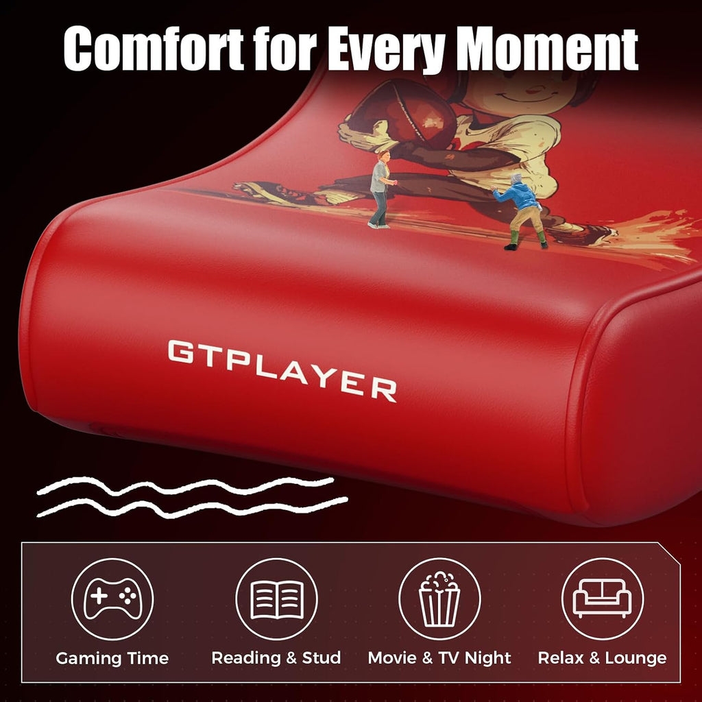 GTPLAYER Gaming Floor Rocking Chair – Rocker Floor Game Chair with Angle Limiter, Stylish Patterned Design, Comfortable Video Game Seat, Red Football Pattern