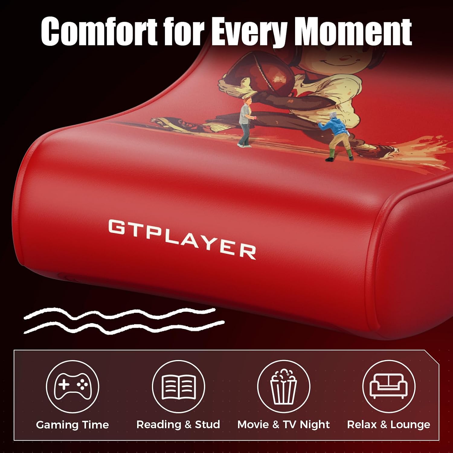 GTPLAYER Gaming Floor Rocking Chair – Rocker Floor Game Chair with Angle Limiter, Stylish Patterned Design, Comfortable Video Game Seat, Red Football Pattern