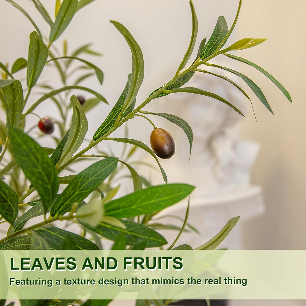 VIVATREES Olive Tree Artificial Indoor, 7FT Tall Faux Olive Tree with 16in Round White Planter, Artificial Plants with Natural Wood Trunk and Lifelike Fruits for Home Office Decor