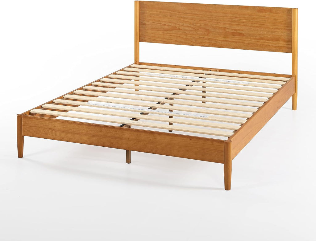 Zinus Allen Mid Century Wood Platform Bed Frame, Solid Wood Foundation, Wood Slat Support, No Box Spring Needed, Easy Assembly, Queen