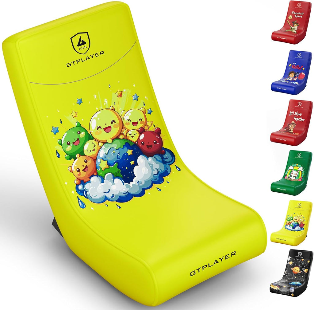 GTPLAYER Gaming Floor Rocking Chair – Rocker Floor Game Chair with Angle Limiter, Stylish Patterned Design, Comfortable Video Game Seat, Yellow Earth Pattern