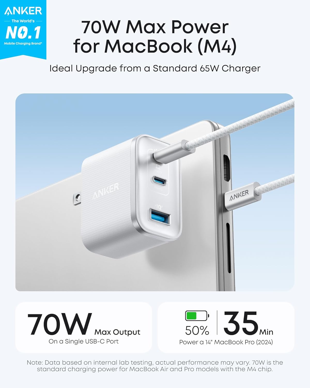 Anker Nano USB C Charger, Ultra-Fast 70W Output 3-Port Fast Charger USB C, Type C Charger Fast Charging, Compact and Stylish, for iPhone 17/16 Series, MacBook, iPad and More(Black, Cable Included)