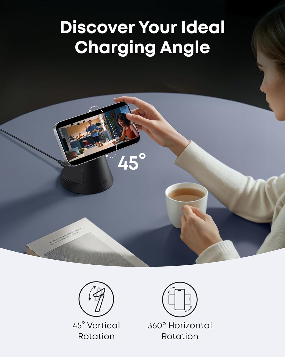 Anker MagSafe Charger Compatible, MagGo 3-in-1 Charging Station, Nano Charging Stand, Qi2 Certified 15W Magnetic Wireless Charger Dock, for iPhone 17/16/15/14, Apple Watch, AirPods (Adapter Included)