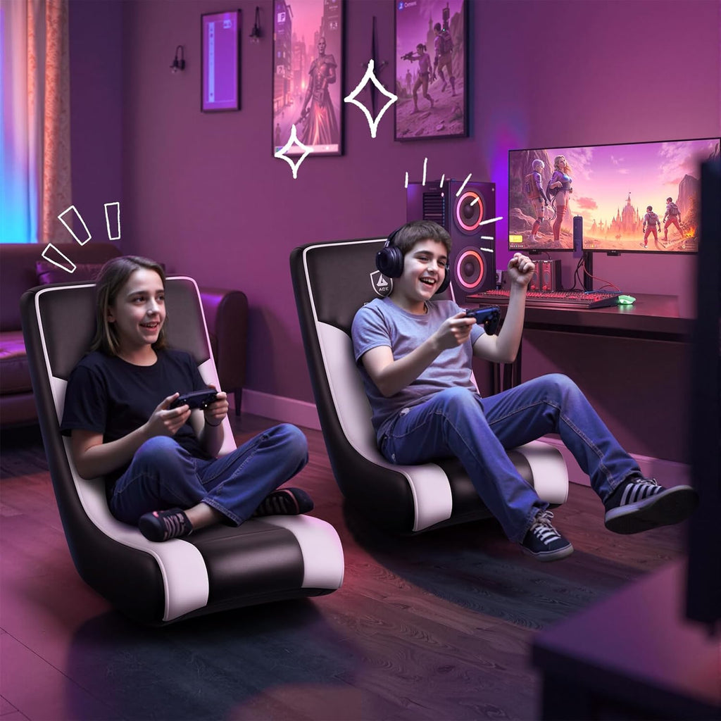GTPLAYER Floor Rocker Gaming Chair – Adjustable Angle Limiter, Ultra Lightweight Ergonomic Floor Rocking Game Seat for Gaming and Lounging, White