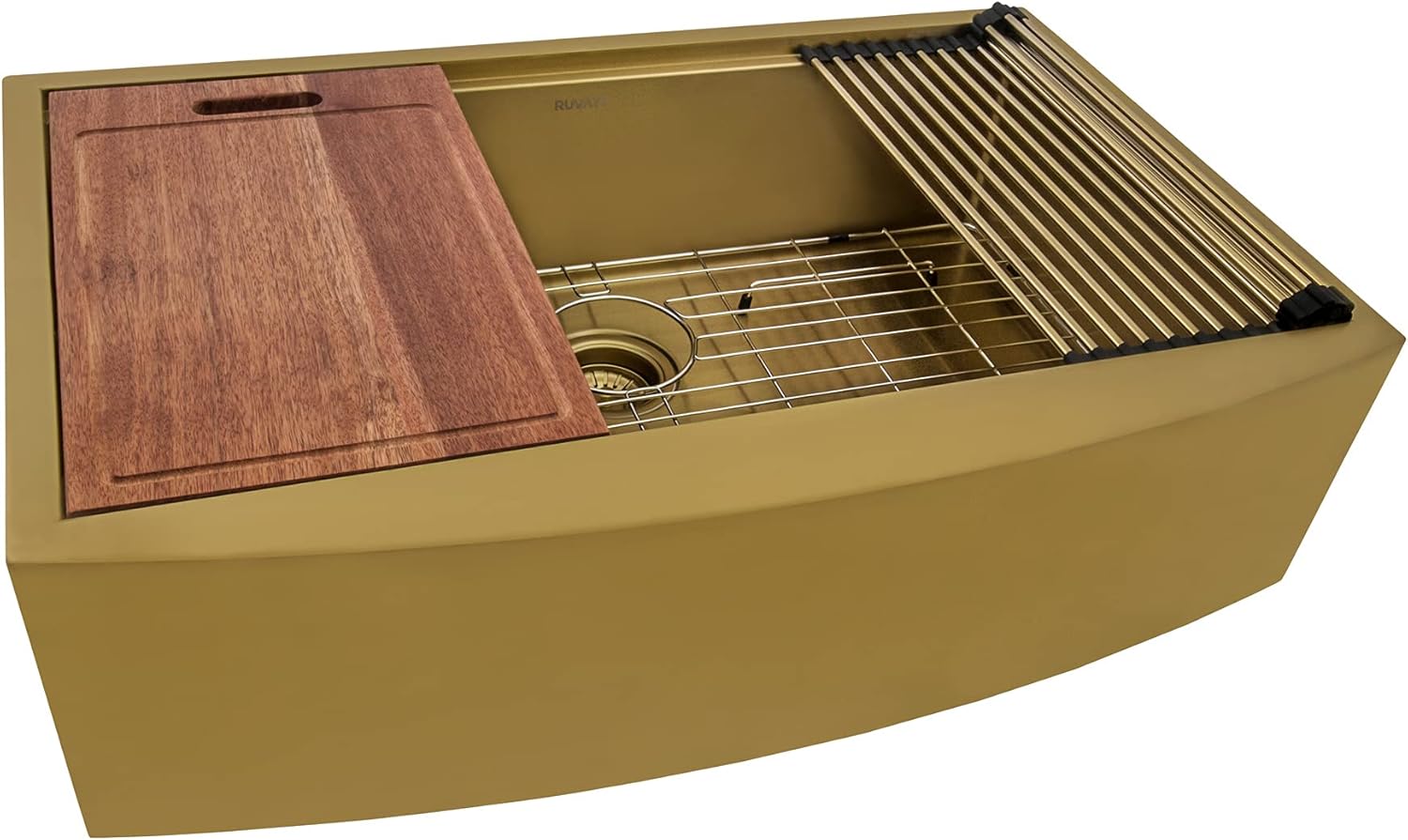 Ruvati 33-inch Matte Gold Workstation kitchen sink - Apron-Front Brass Tone Stainless Steel Kitchen Sink with Brushed Finish, Easy-to-Clean, Undermount Kitchen Sink - RVH9207GG