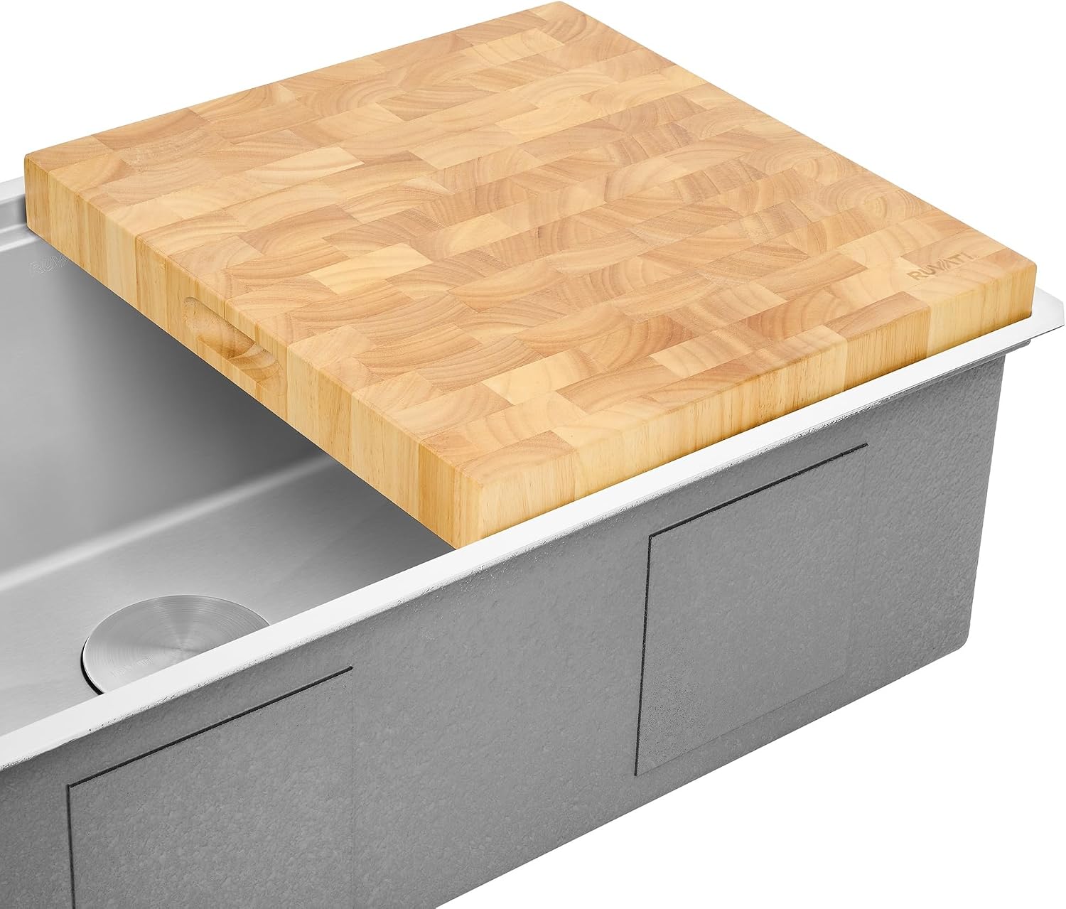 Ruvati 17 x 16 x 2 inch thick End-Grain French Oak Butcher Block Solid Wood Large Cutting Board - RVA2445OAK