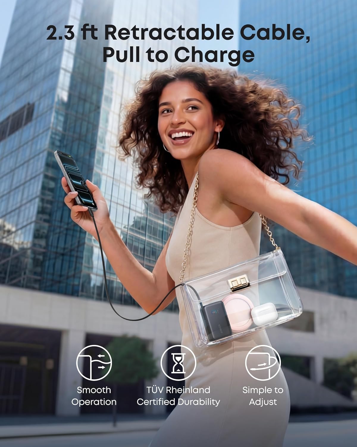 Anker Nano Portable Charger, 45W 10000mAh with 2.3 ft Retractable Cable, Compact Power Bank, Travel Essential Phone Battery Pack for iPhone 17/16 Series, iPad, Galaxy, Pixel, and More