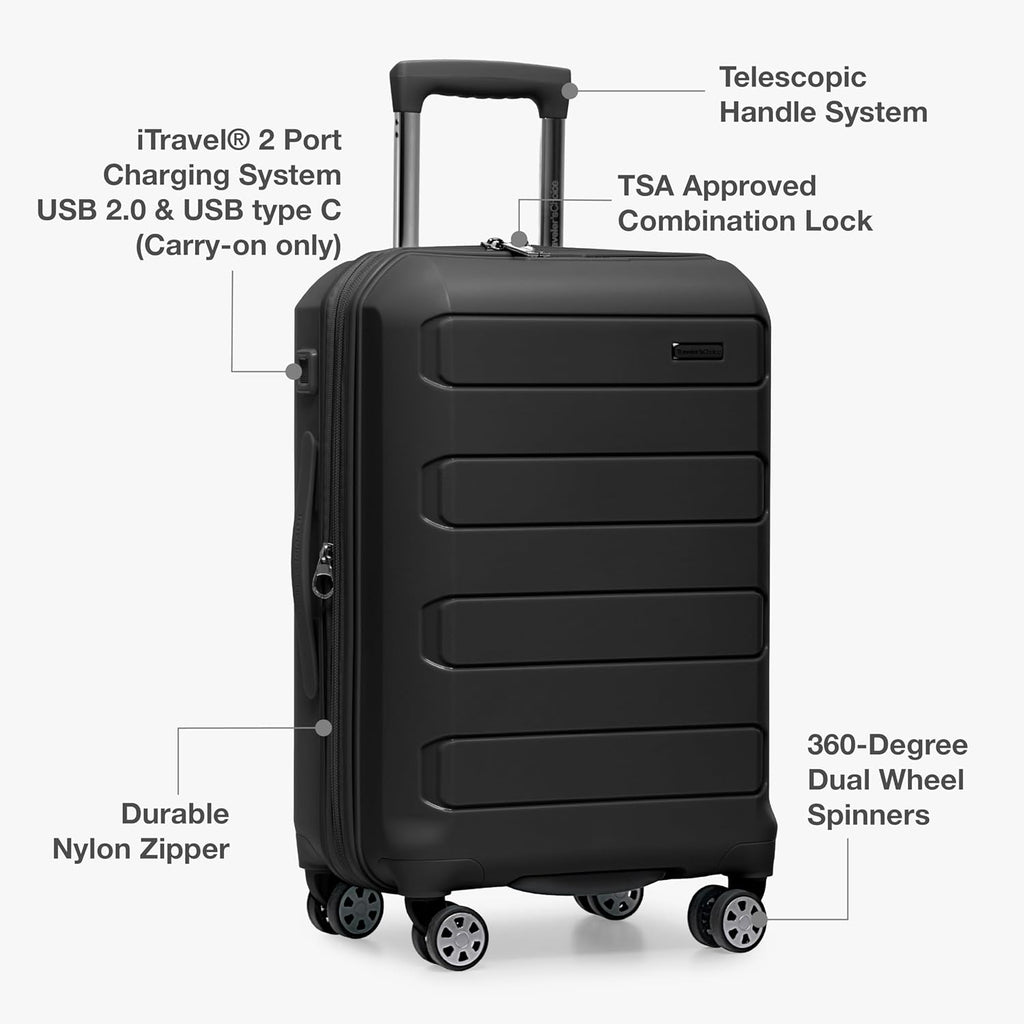 Traveler's Choice Pagosa Hardshell Expandable Luggage with Spinner Wheels, Black, 2-Piece Set (22/27)