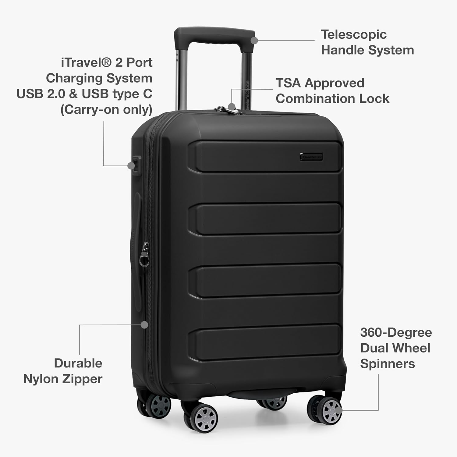 Traveler's Choice Pagosa Hardshell Expandable Luggage with Spinner Wheels, Black, 2-Piece Set (22/27)