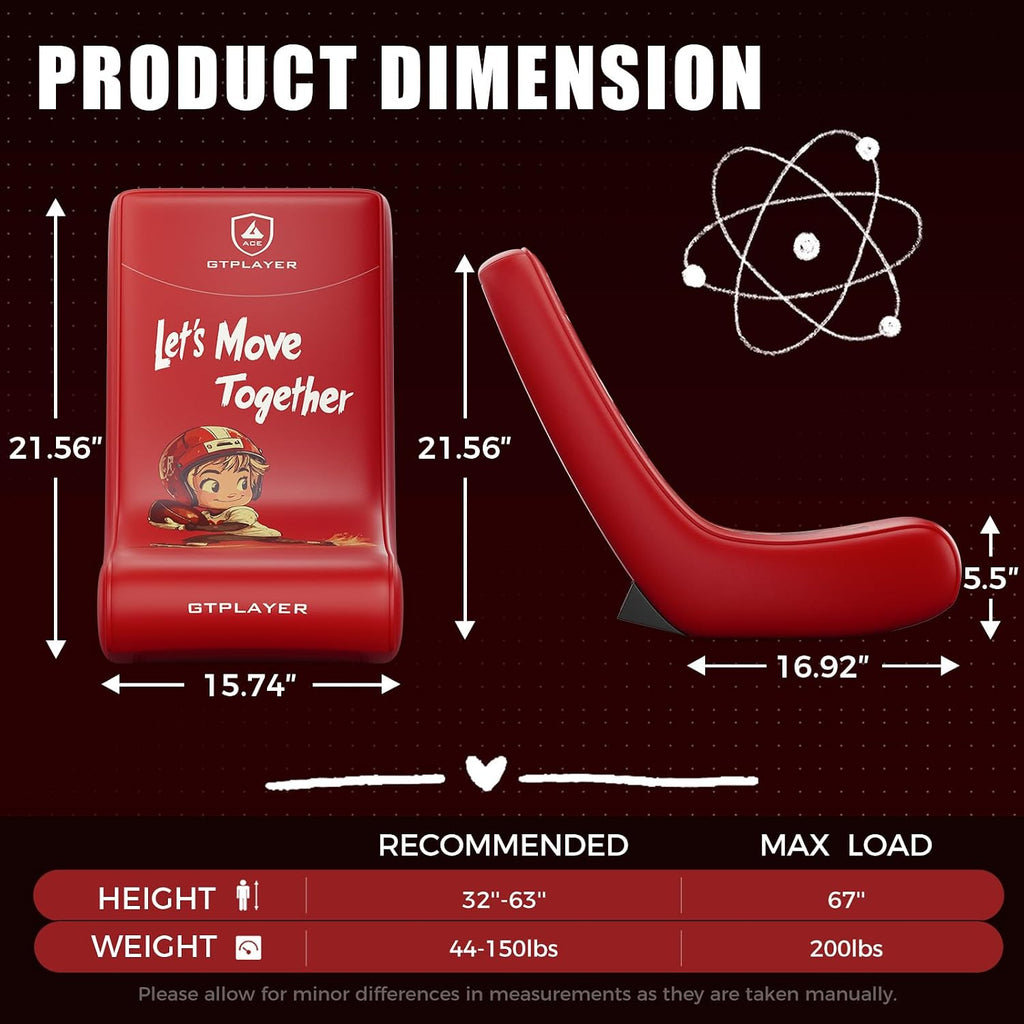 GTPLAYER Gaming Floor Rocking Chair – Rocker Floor Game Chair with Angle Limiter, Stylish Patterned Design, Comfortable Video Game Seat, Red Football Pattern