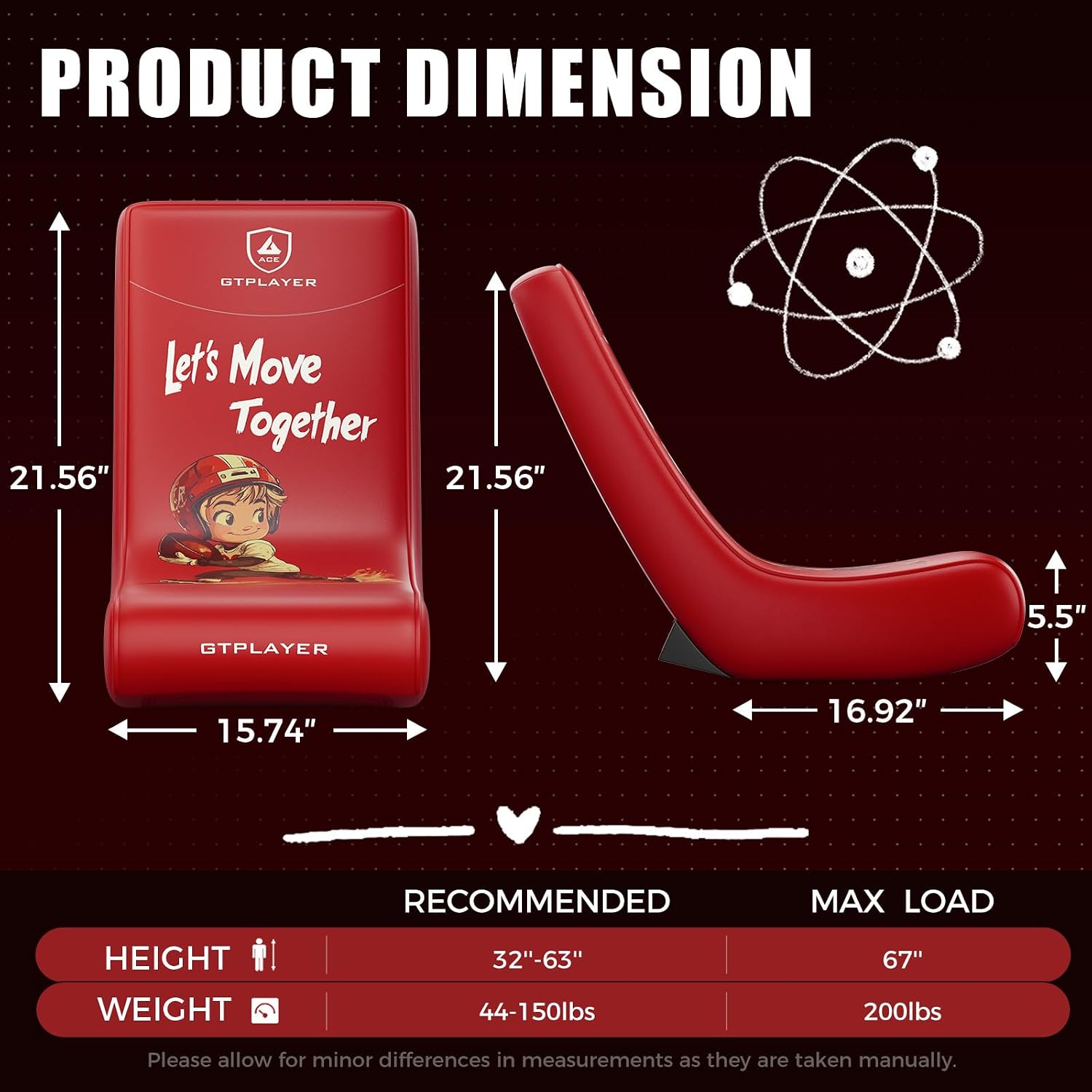 GTPLAYER Gaming Floor Rocking Chair – Rocker Floor Game Chair with Angle Limiter, Stylish Patterned Design, Comfortable Video Game Seat, Red Football Pattern