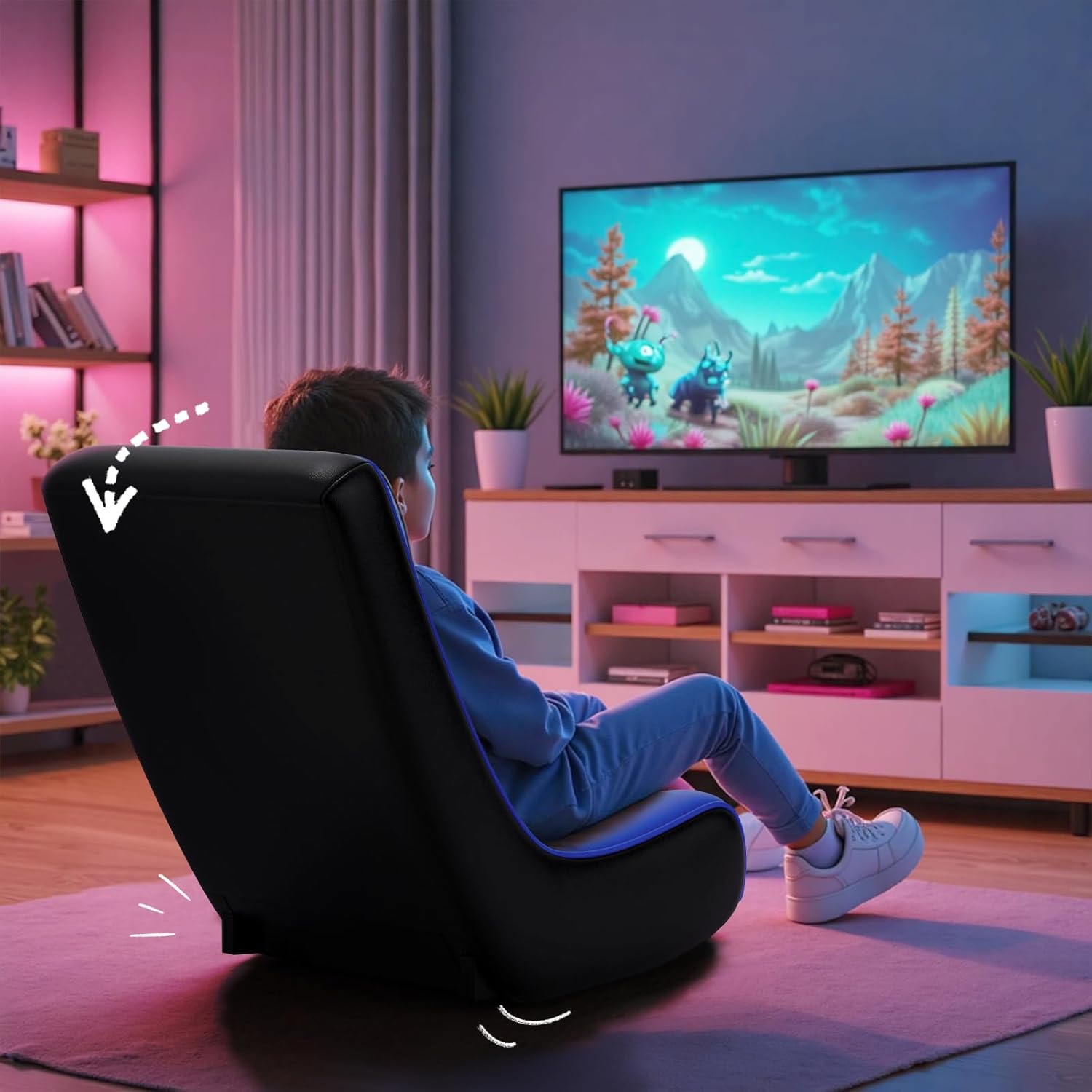 GTPLAYER Floor Rocker Gaming Chair – Adjustable Angle Limiter, Ultra Lightweight Ergonomic Floor Rocking Game Seat for Gaming and Lounging, Blue
