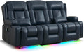 URRED Power Loveseat Recliner Sofa with Massage and Heat, Wall Hugger Reclining Loveseat with Console, RV Couch Home Theater Seating with LED Lights for Living Room (Dark Blue, 76.8" - 3 Seats)