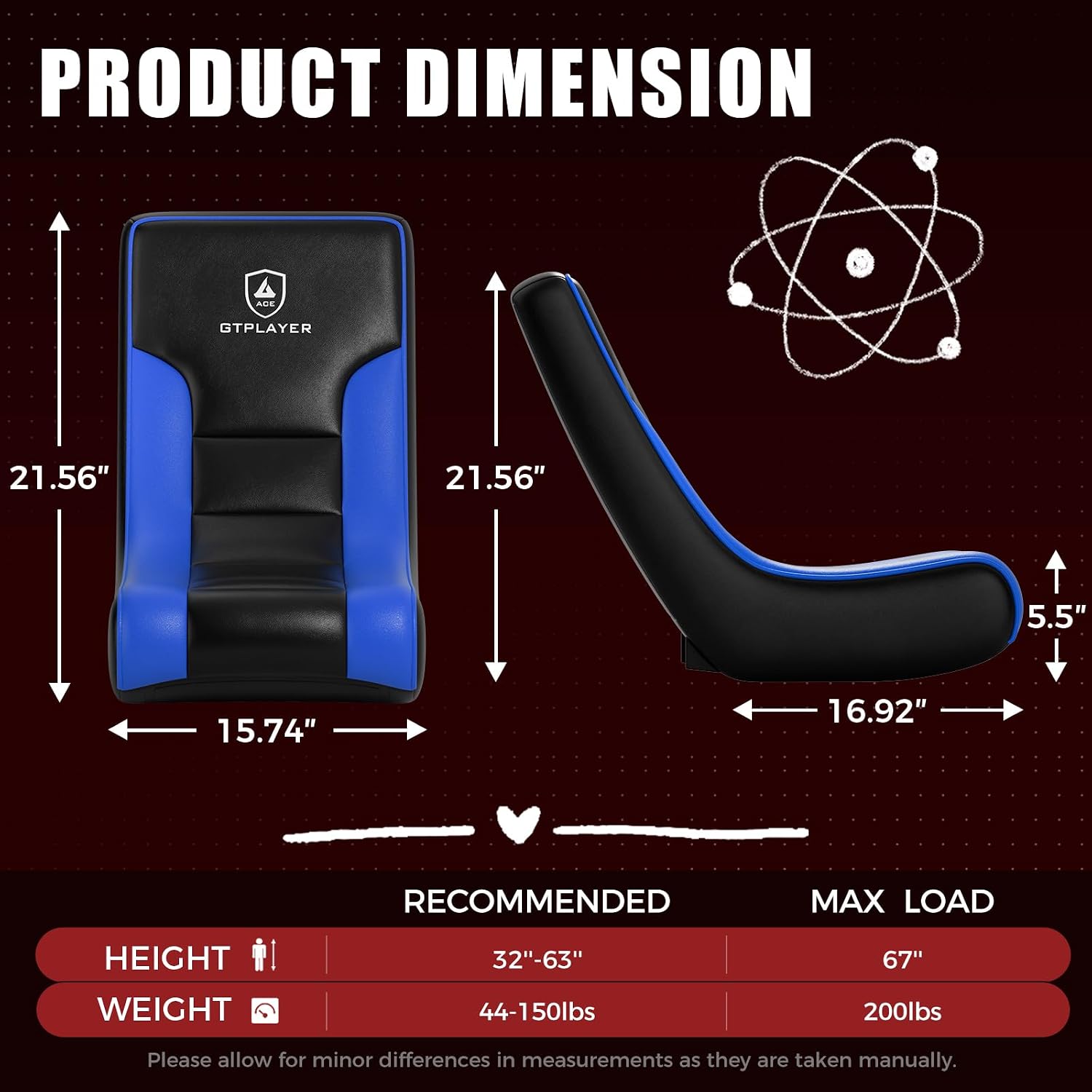 GTPLAYER Floor Rocker Gaming Chair – Adjustable Angle Limiter, Ultra Lightweight Ergonomic Floor Rocking Game Seat for Gaming and Lounging, Blue