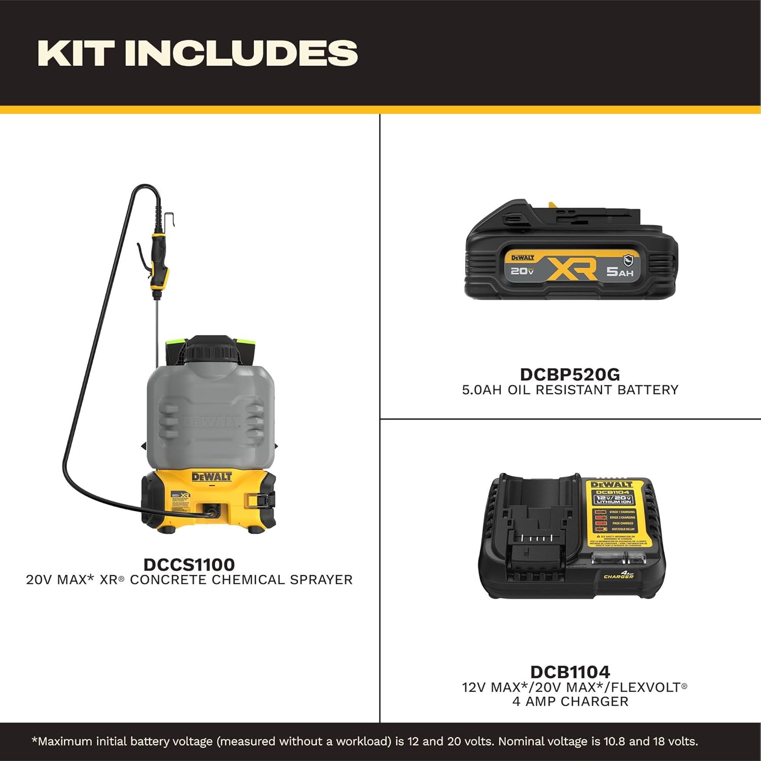 DEWALT 20V MAX XR High Capacity Concrete Chemical Sprayer Kit with Oil-Resistant 5Ah Powerstack Battery and Charger (DCCS1100GH1)