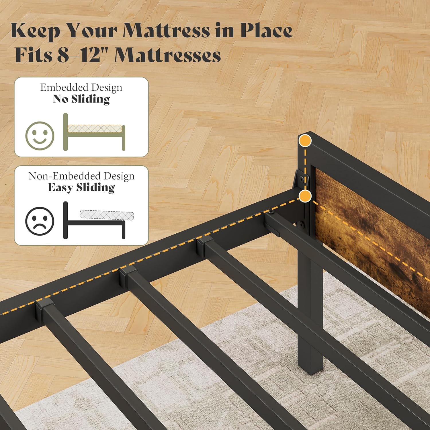 AMERLIFE Queen Size Bed Frame with Storage Headboard & Charging Station, Industrial Metal Platform Bed with Large Under-Bed Storage, Heavy Duty Slats, No Box Spring Needed, Dark Brown