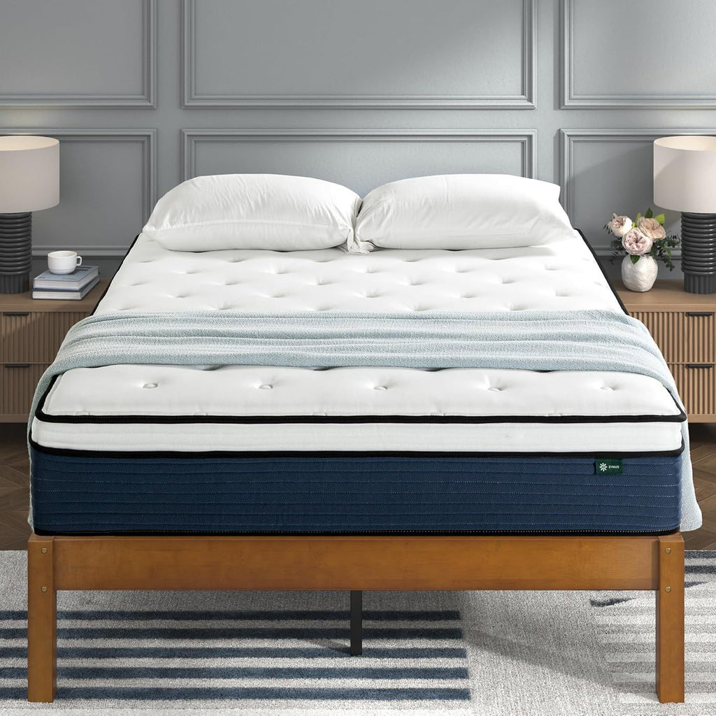 Zinus 12 Inch Comfort Support Hybrid Mattress [New Version], Queen, Fiberglass Free, Medium Plush, Motion Isolation, Certified Safe Foams & Fabric, Mattress in A Box