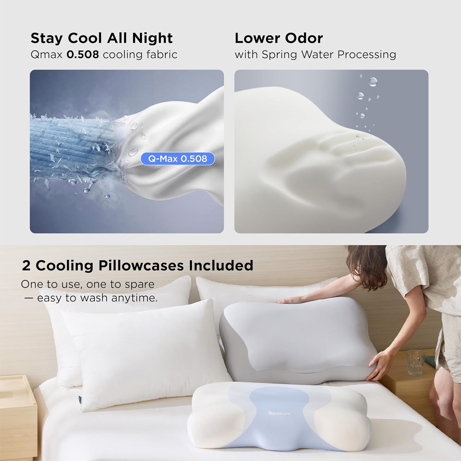 Bedsure Cervical Neck Pillow - Memory Foam Pillows for Ergonomic Orthopedic Pillow for Neck Pain Relief, Double - Sided Design Shape Gently Cradles Head & Provides for Side & Back Sleepers