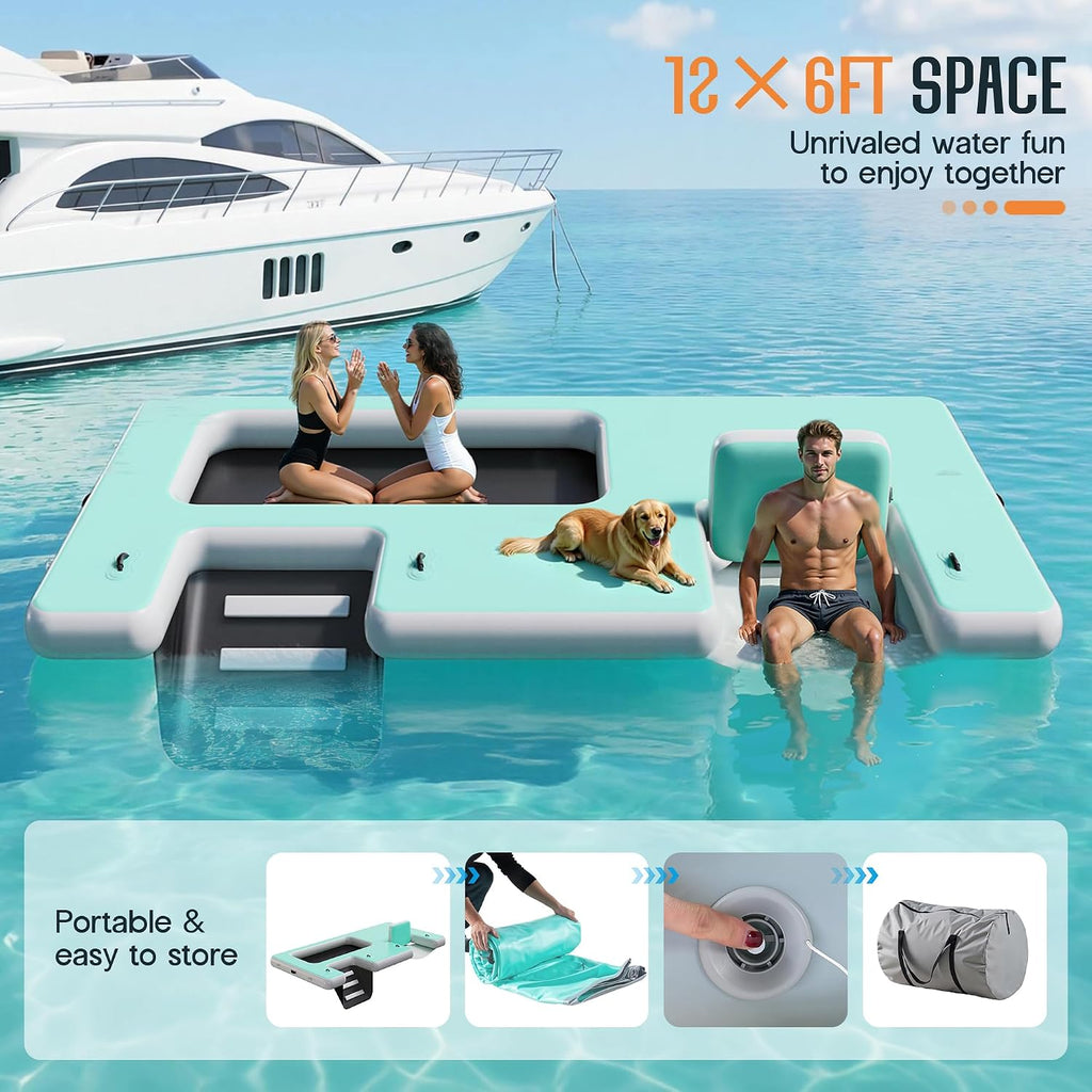 SPECRAFT Inflatable Floating Dock, Non-Slip 6/7/8/10/12 FT Air Dock Platform loating Island Raft with Rope Ladder for Pool Lake Beach Ocean