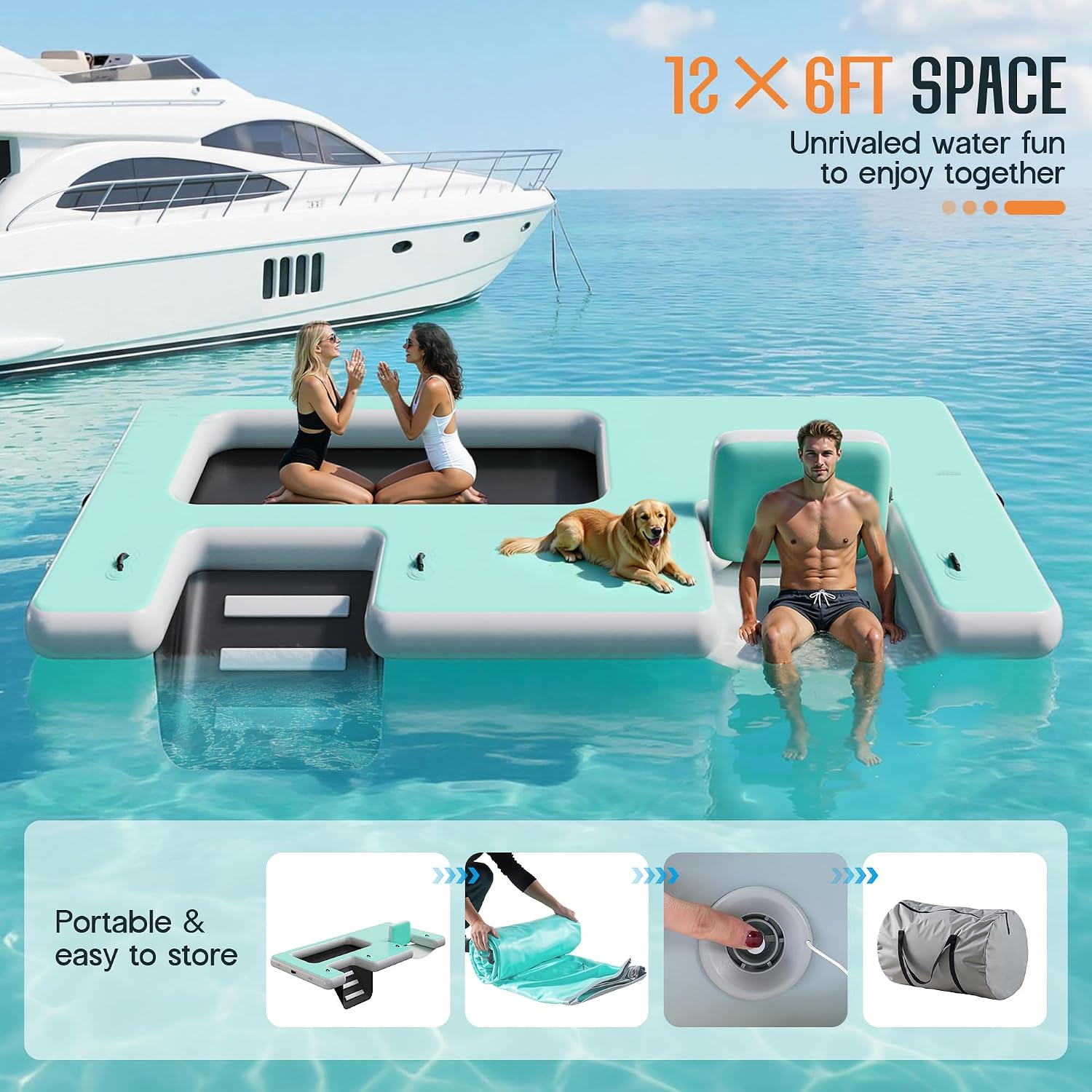 SPECRAFT Inflatable Floating Dock, Non-Slip 6/7/8/10/12 FT Air Dock Platform loating Island Raft with Rope Ladder for Pool Lake Beach Ocean