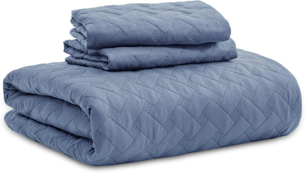 Bedsure Quilts Queen Size - Lightweight Bedspreads Queen Size with Basket Weave Pattern, Soft Quilt Bedding Set, Mineral Blue Comforter Set Coverlet for All Seasons with 2 Pillow Shams (90" x 96")
