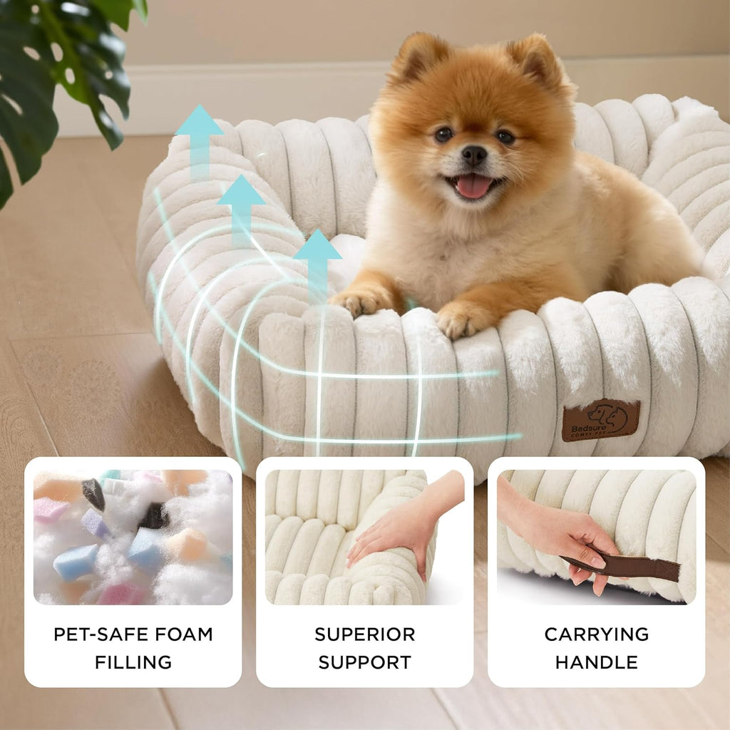 Bedsure ComfyFleece™ Cute Dog Beds Large Sized Dog - Washable Furry Pet Beds, Rectangle Orthopedic Corduroy Fleece Puppy Beds with Removable Zipper Cover, 25x21x7 inches,Night Blue