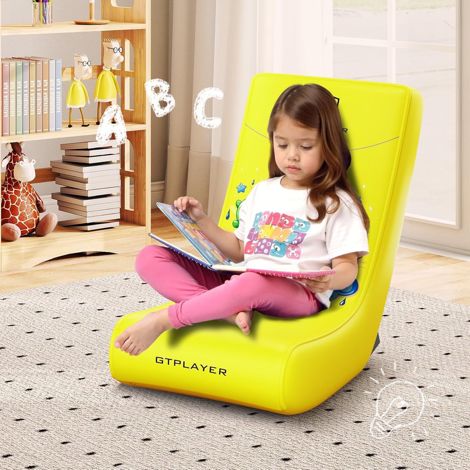 GTPLAYER Gaming Floor Rocking Chair – Rocker Floor Game Chair with Angle Limiter, Stylish Patterned Design, Comfortable Video Game Seat, Yellow Earth Pattern