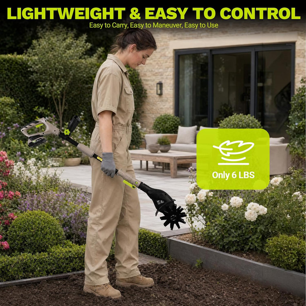 DEKOPRO Cordless Tiller Cultivator for Gardening, 20V Electric Garden Tiller with Battery & Charger, Lightweight Battery Powered Rototiller for Gardening, Yard, Soil Cultivation, Raised & Flower Beds
