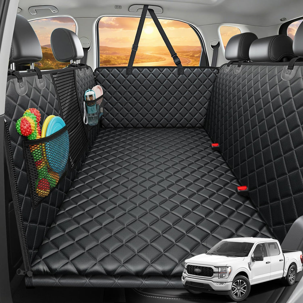URPOWER 2026 Upgraded Dog Back Seat Extender for Full Size Crew Cab Truck - Large Hard Bottom Dog Car Seat Cover Holds 550lbs, Waterproof Dog Hammock Pet Bed with High-Density Foam Non-Slip
