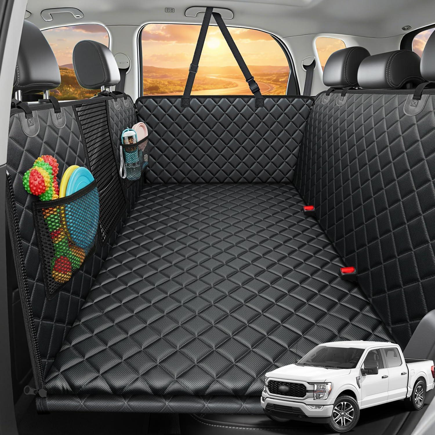 URPOWER 2026 Upgraded Dog Back Seat Extender for Full Size Crew Cab Truck - Large Hard Bottom Dog Car Seat Cover Holds 550lbs, Waterproof Dog Hammock Pet Bed with High-Density Foam Non-Slip