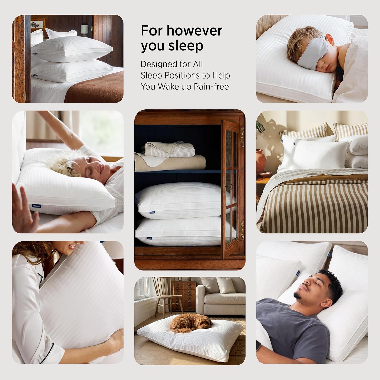 Bedsure Bed Pillows Queen Size Set of 2, Hotel-Quality Down Alternative Gusseted Pillows, PureWoven 100% Cotton Shell, Dual Chamber Construction for Fluffy Support, Ideal for Back & Stomach Sleepers