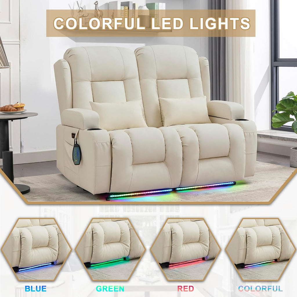 URRED Power Loveseat Recliner Sofa with Massage and Heat, Wall Hugger Reclining Loveseat, RV Couch Home Theater Seating with LED Lights for Living Room (Irovy, 54" - 2 Seats)
