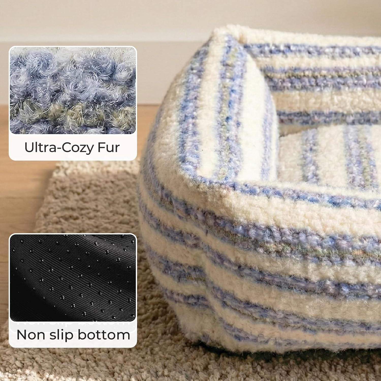 WESTERN HOME WH Dog Bed Medium Size Dogs - Washable Medium Dog Bed, High Back Support Pet Sofa with Sides, Soft Pet Beds with Anti Slip Bottom, 30inch, Blue