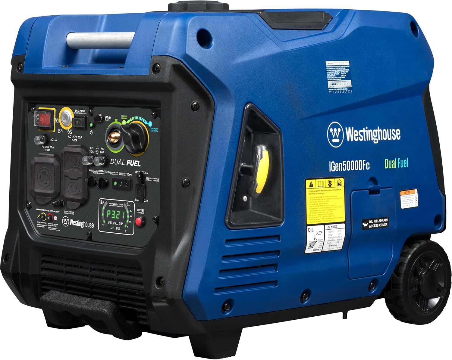 Westinghouse 5000 Peak Watt Super Quiet Dual Fuel Portable Inverter Generator, Remote Electric Start, Gas & Propane Powered, RV Ready, CO Sensor, Parallel Capable