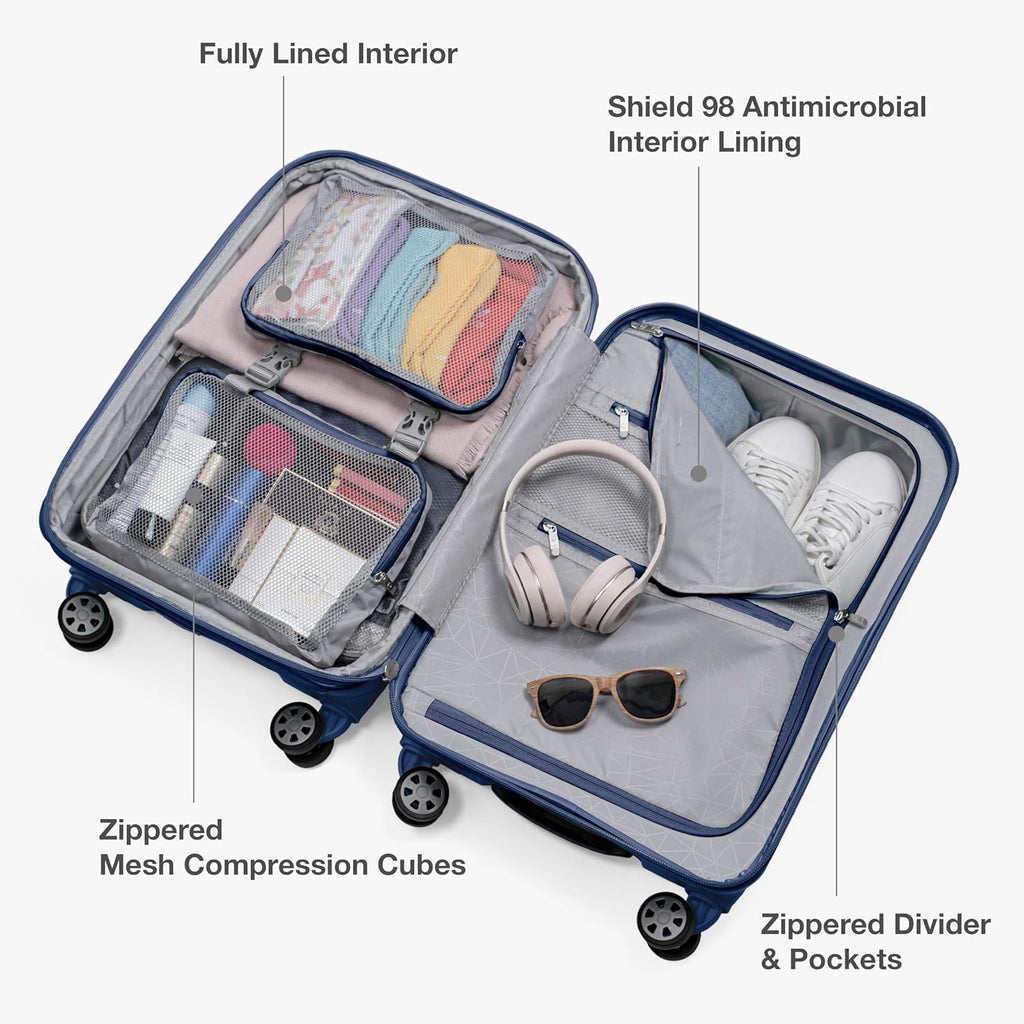 Traveler's Choice Pagosa Hardshell Expandable Luggage with Spinner Wheels, Navy, 2-Piece Set (22/27)