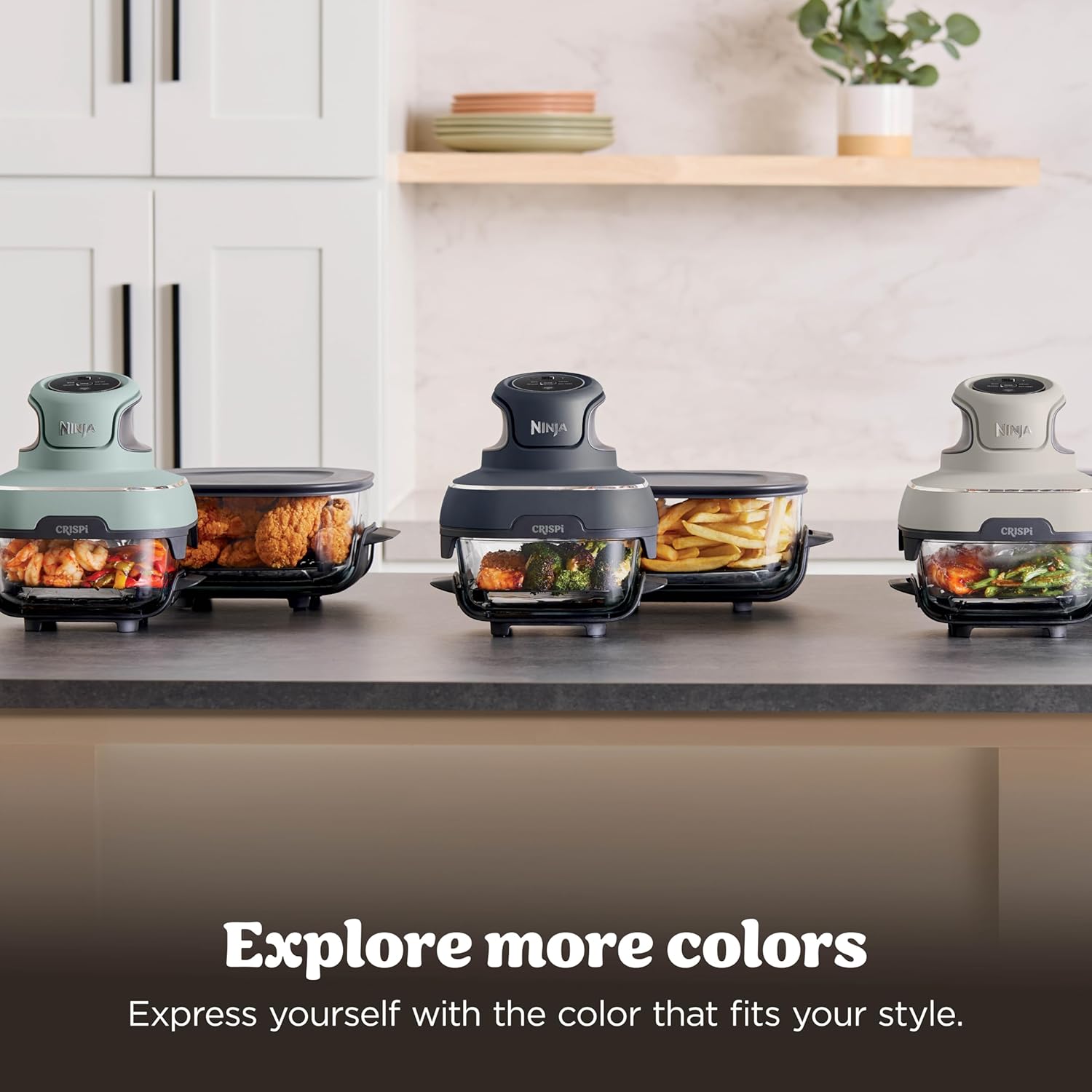 Ninja Crispi 4 in 1 Glass Air Fryer, 450°F, Non Toxic, 4QT and 6 Cup Containers with Lids, Dishwasher Safe, Cyberspace Gray, 1 Count, FN101GY