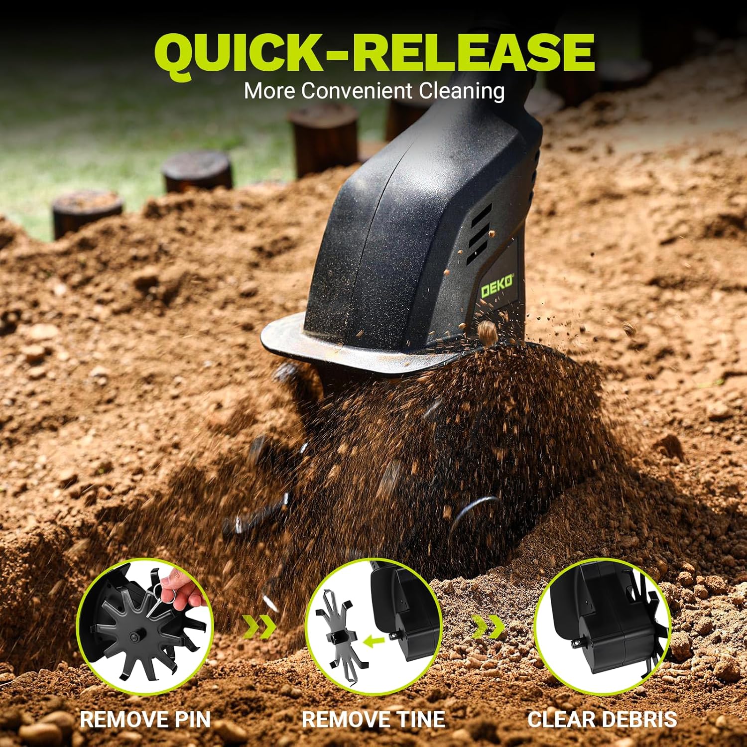 DEKOPRO Cordless Tiller Cultivator for Gardening, 20V Electric Garden Tiller with Battery & Charger, Lightweight Battery Powered Rototiller for Gardening, Yard, Soil Cultivation, Raised & Flower Beds