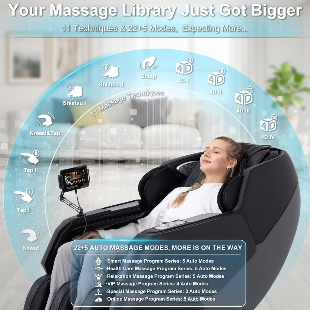 MassaMAX 2026 4D Massage Chair, Full Body Recliner with OTA Cloud Tech, Deep Yoga Stretch, 27 Auto Modes, 55" SL Track, APP & AI Voice Control, Auto Footrest, Zero Gravity, and Heating for Relaxation