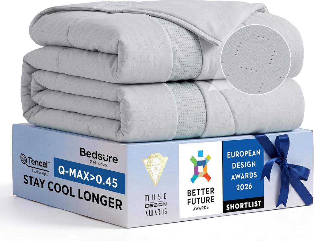 Bedsure CoolOxy Cooling Comforter King Size - 4X Breathable & Q-Max>0.45 Summer Comforter, Cooling Blankets for Hot Sleepers, Bedding for Night Sweats, Lightweight Duvet, Grey, 102x90 Inches