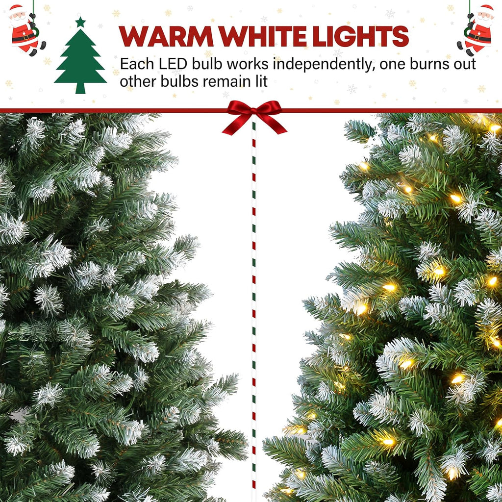 6 ft Lighted Artificial Snow Flocked Christmas Tree, 250 LED Warm White Lights, 1032 PVC Branch Tips, Easy Assembly for Indoor Holiday Decorating